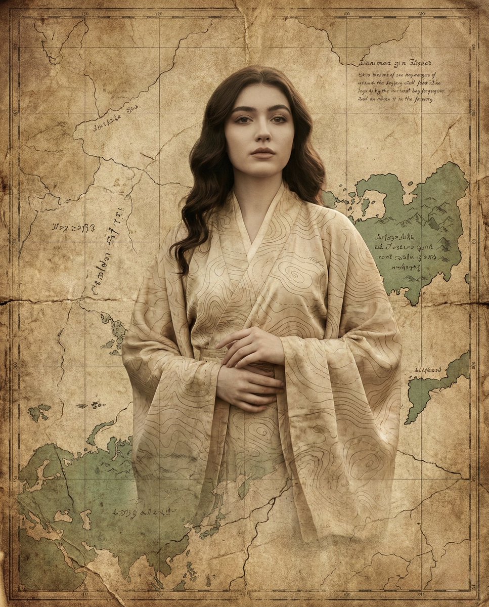 Surreal Woman Emerging From Ancient Map