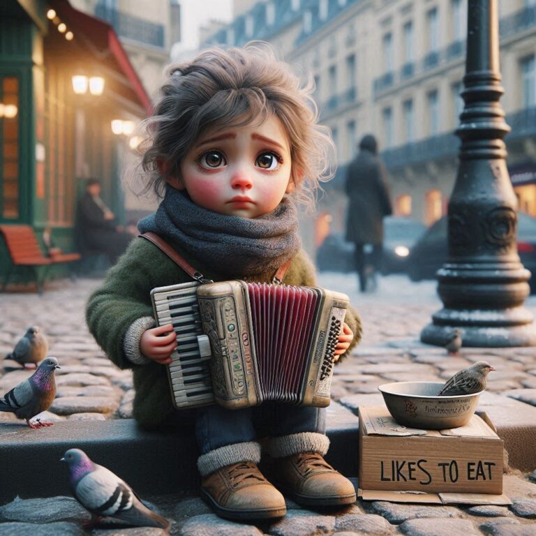 Sad Girl Playing Accordion in Paris