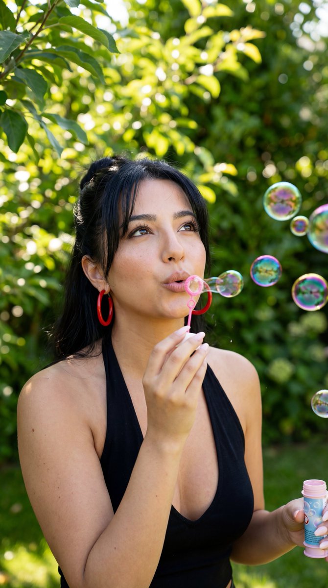 Girl Blowing Bubbles Outdoors