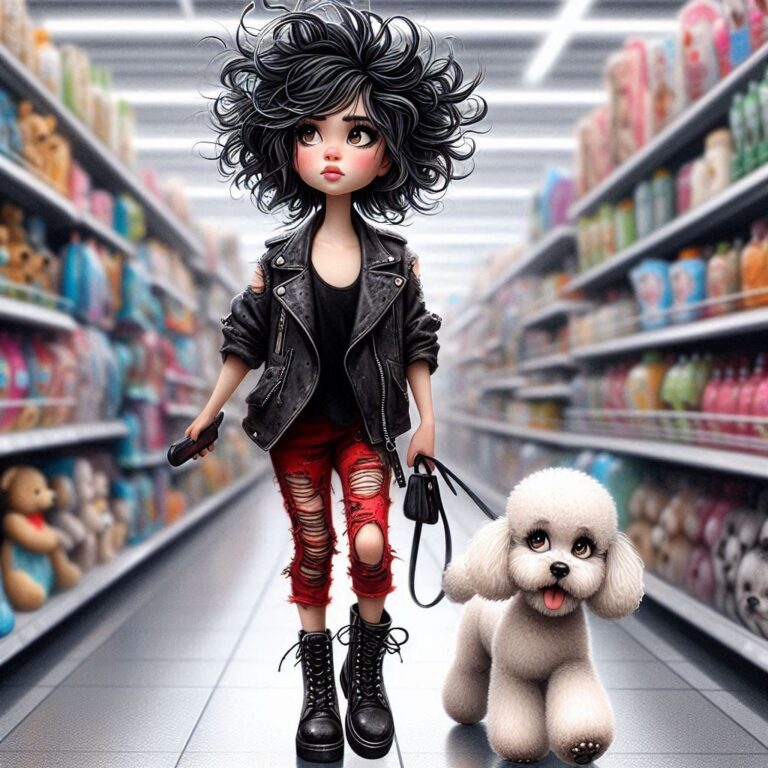 Girl in Leather Jacket with Poodle