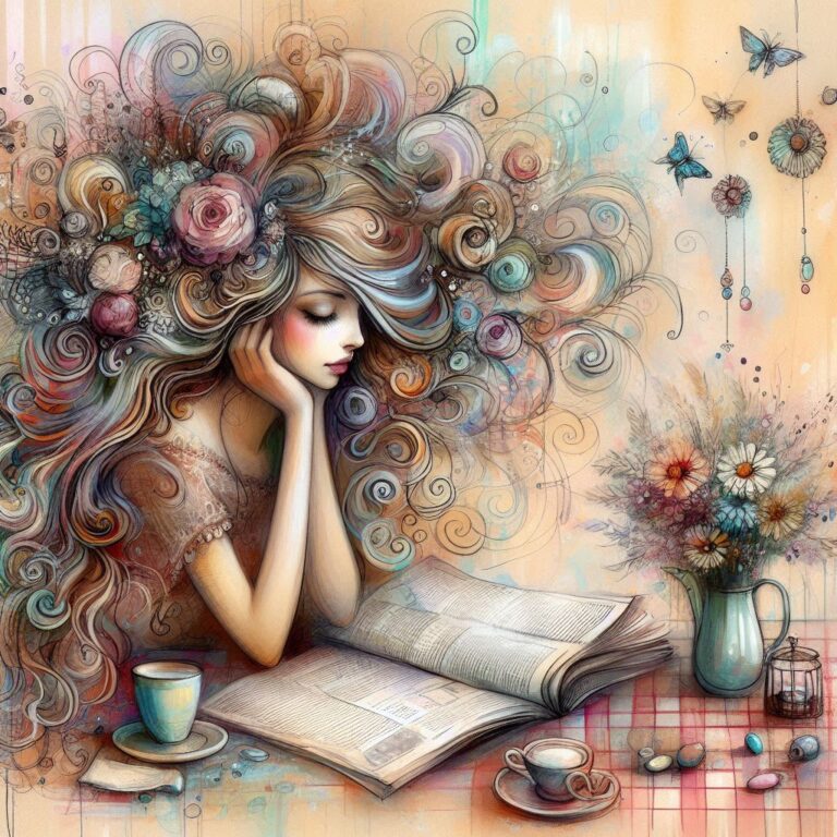 Delicate Girl Reading Newspaper
