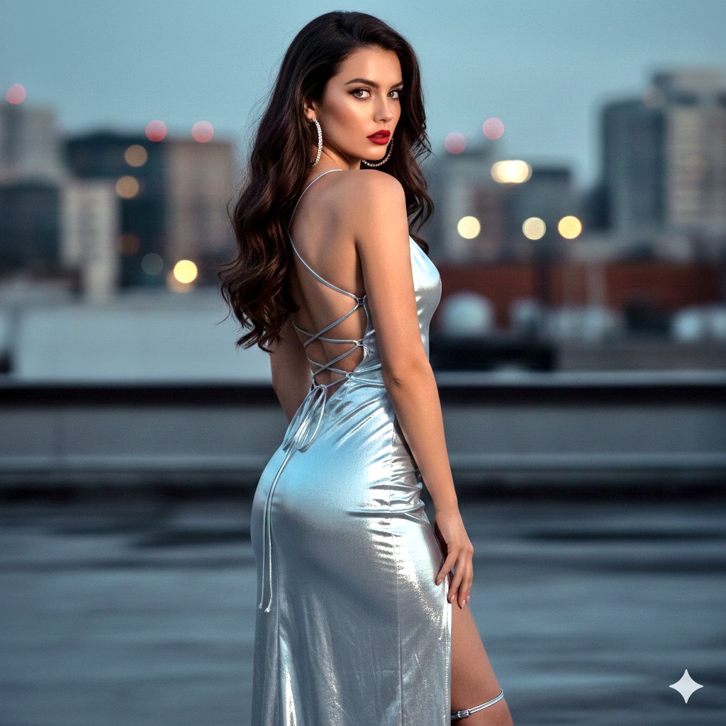 Cinematic Silver Gown Night Portrait
