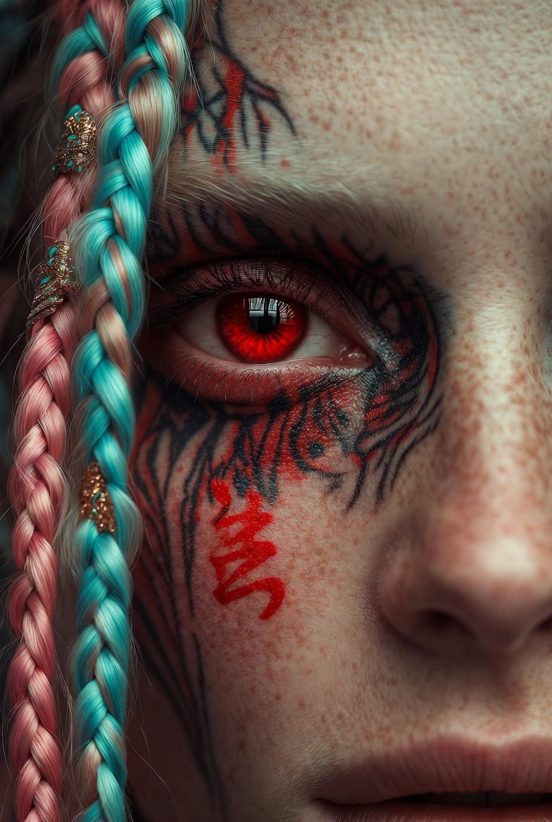 Red Eye Tattoo Girl Close-Up