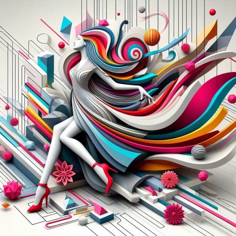 3D Abstract Painting: Stylized Lady in Flowing Dress