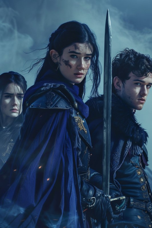 Medieval Fantasy: Three Figures with Indigo Capes
