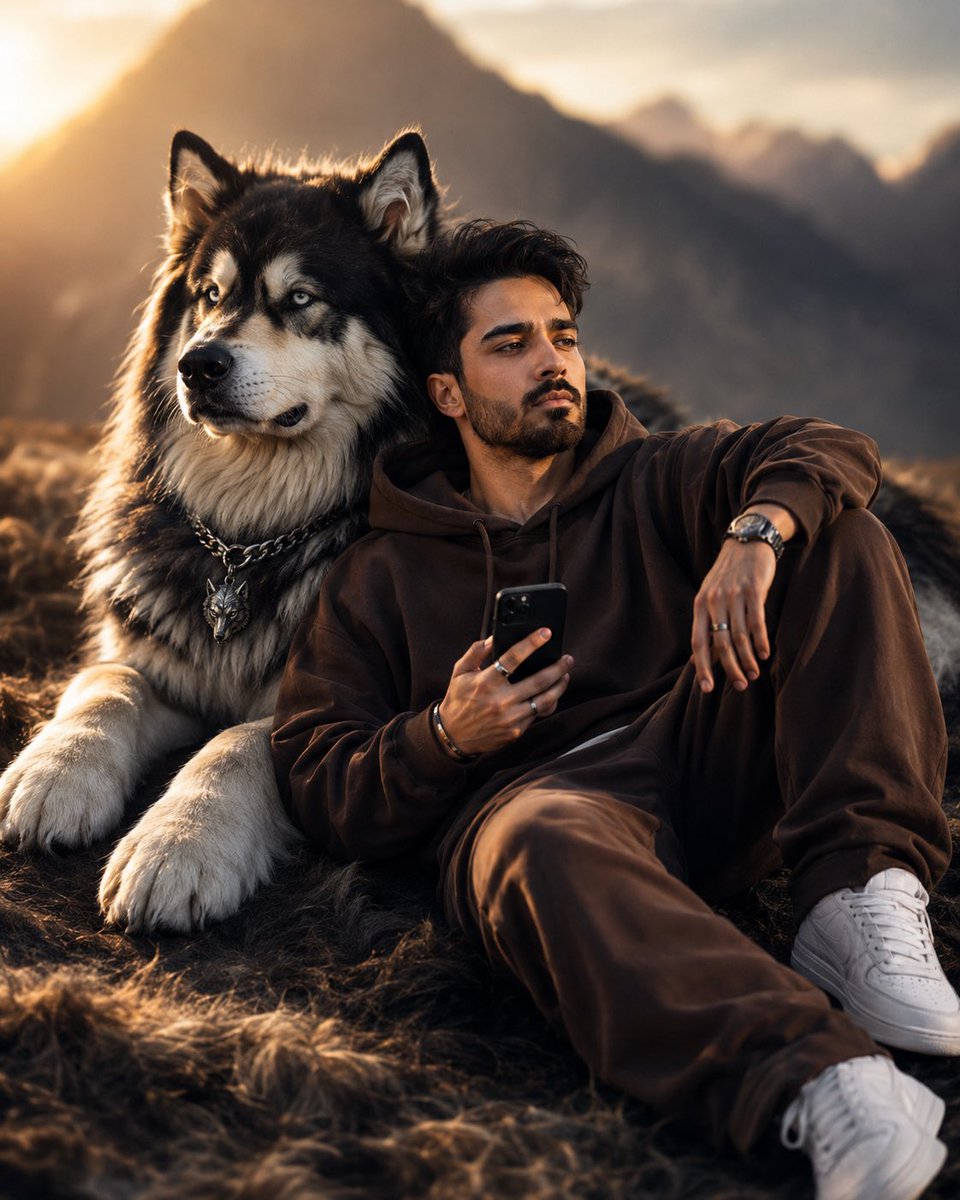 Cinematic Portrait with Majestic Wolf Dog