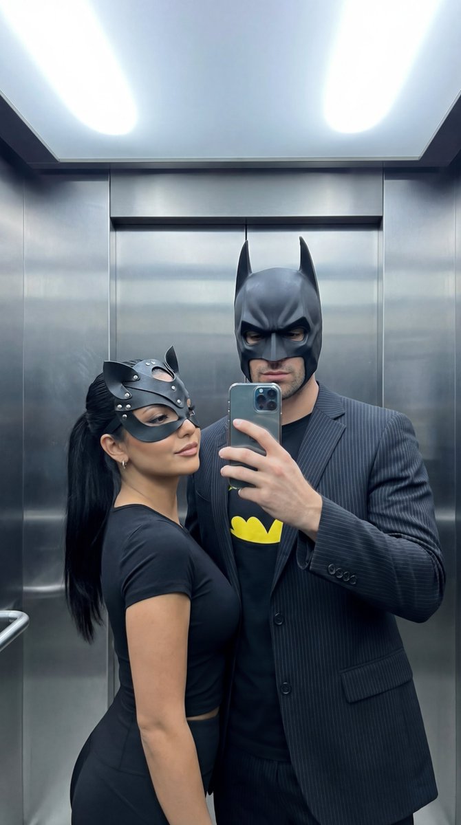 Bat and Cat Elevator Selfie