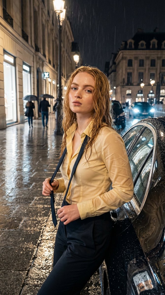 Rain-Soaked Luxury Night Portrait