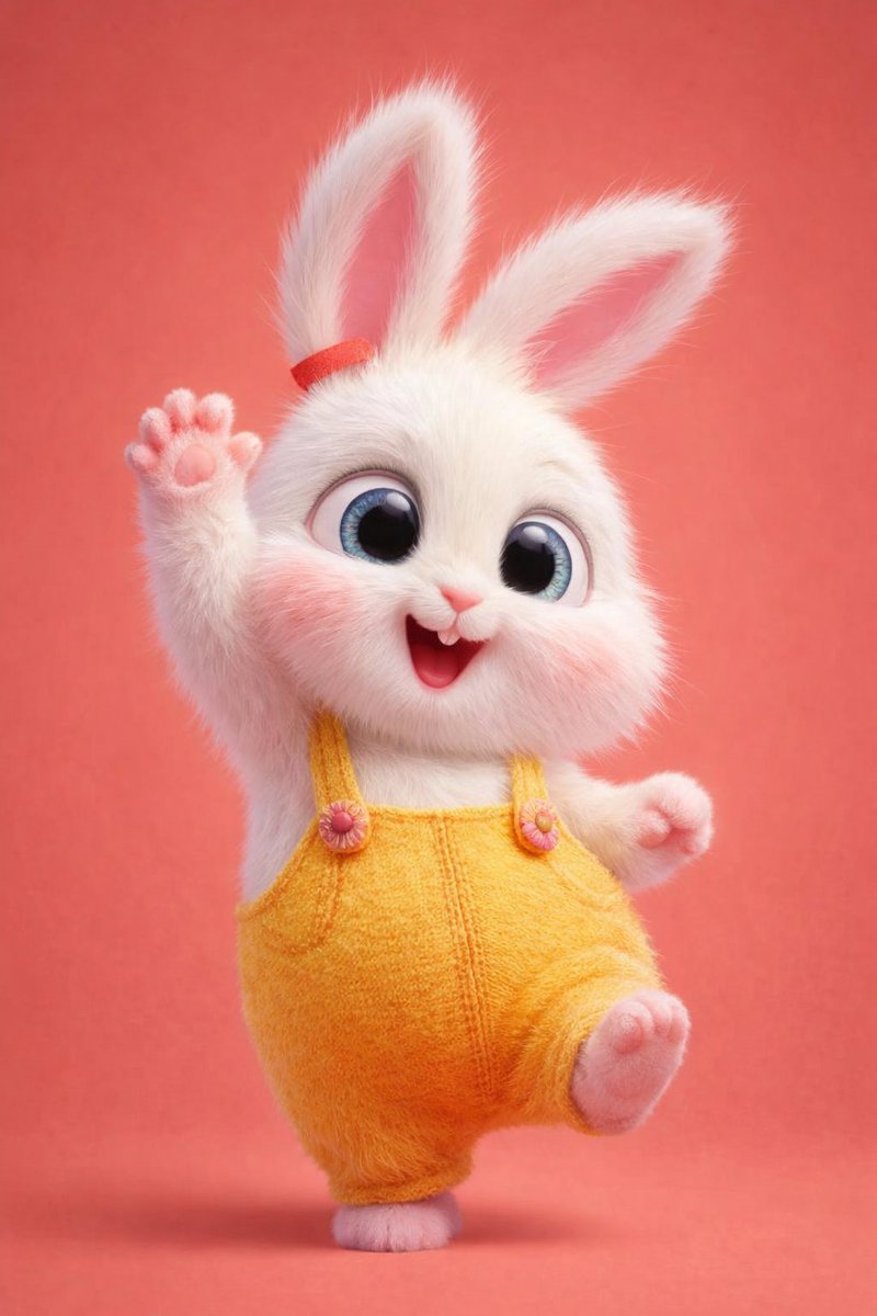 Cheerful Bunny Waving Joyfully