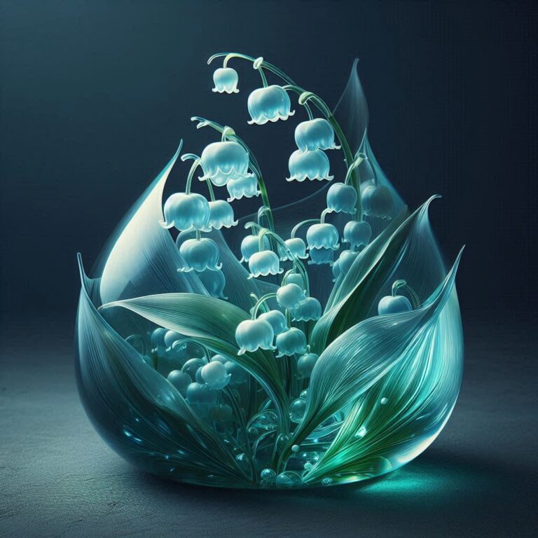Blown Glass Transparent Aqua Lily of the Valley