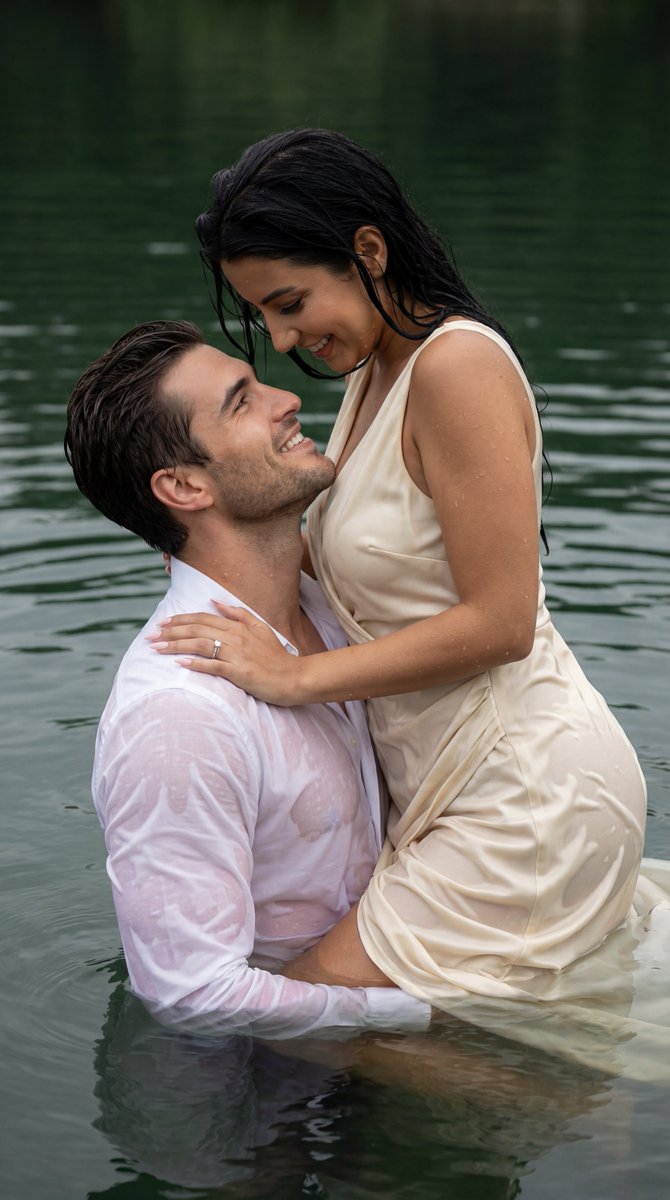Cinematic Lake Couple Embrace