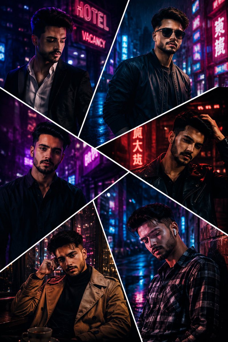 Cyberpunk Neon Portrait Collage
