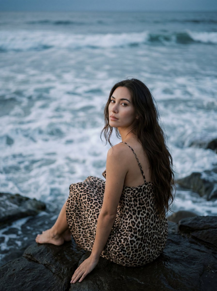 Leopard Dress Coastal Evening Portrait