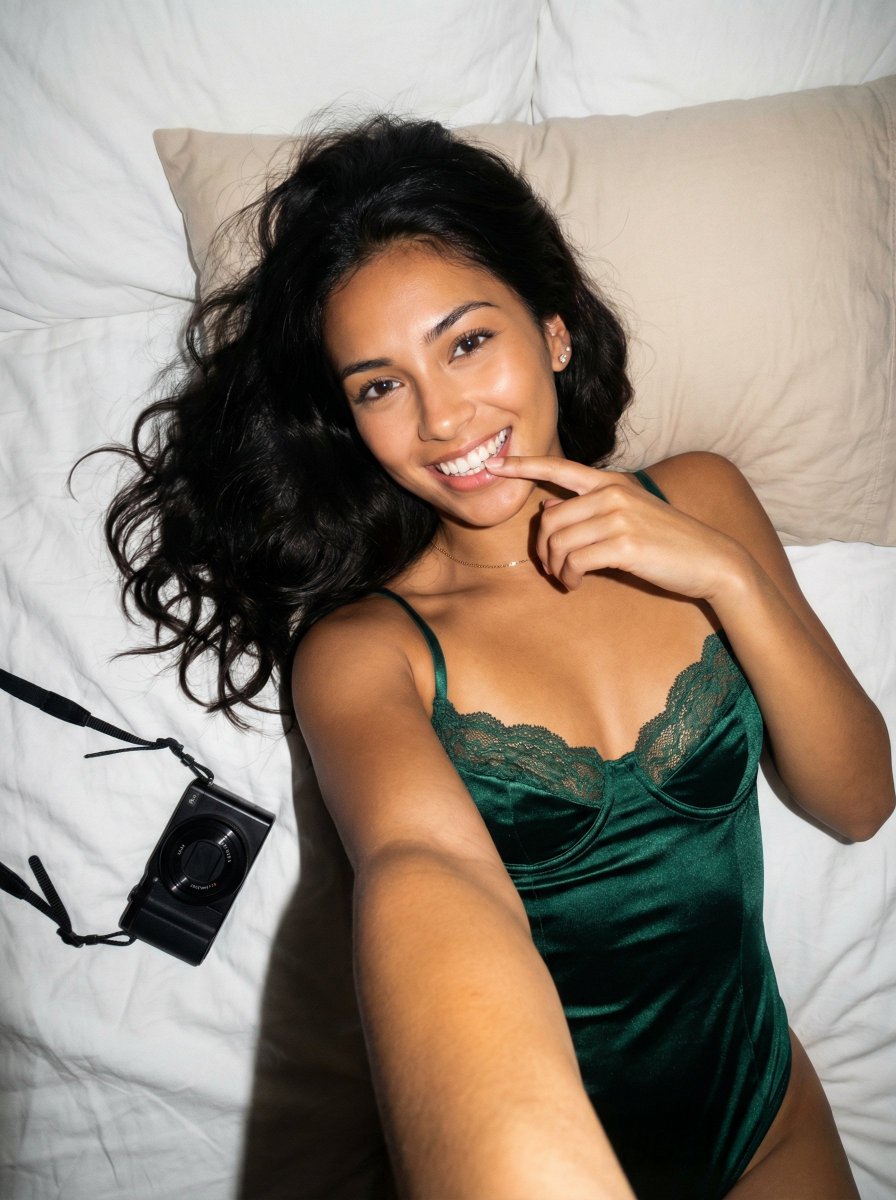 Emerald Satin Selfie Portrait