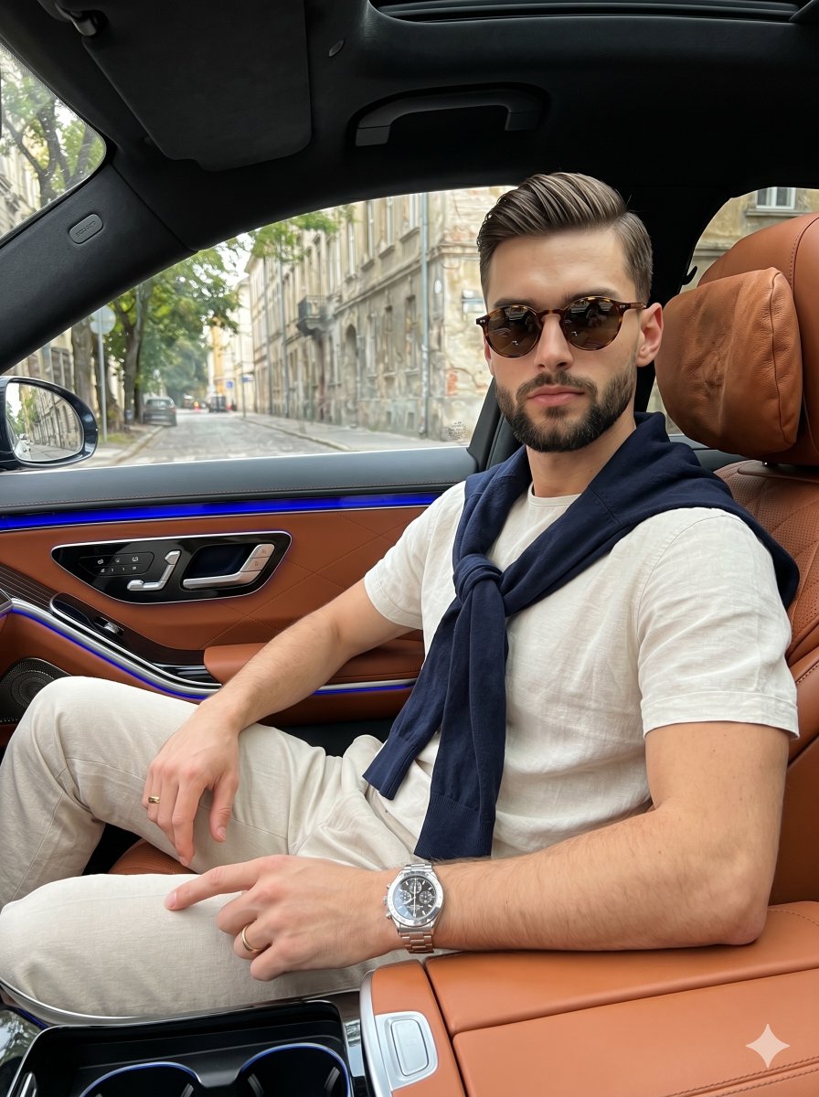 Confident Man in Luxury Car
