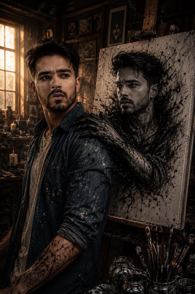 Dark Fantasy Doppelgänger in Abandoned Studio