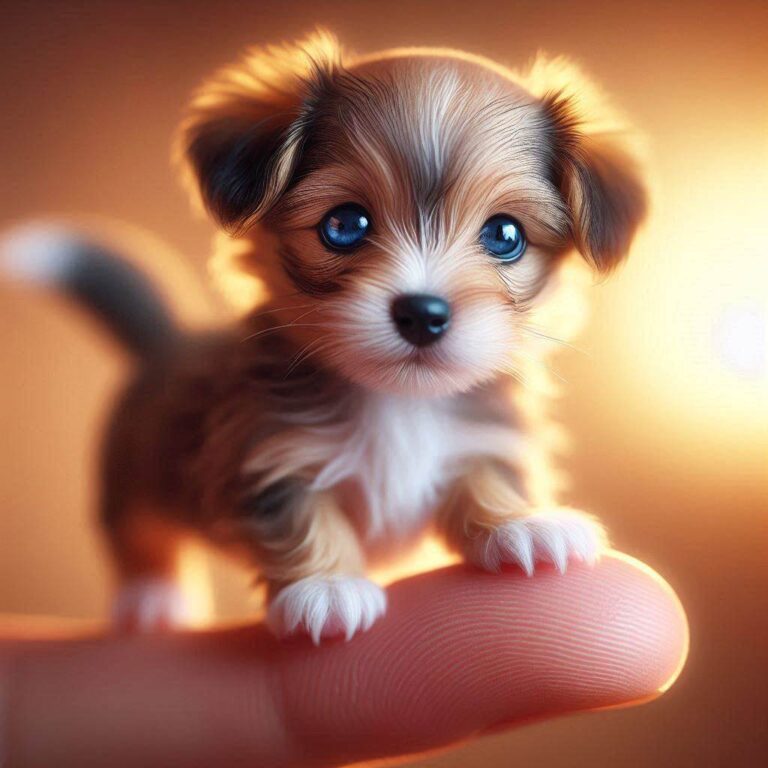 Microscopic Miniature Dog on Finger