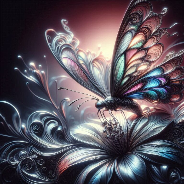 Gothic Butterfly on Flower, Foil Art