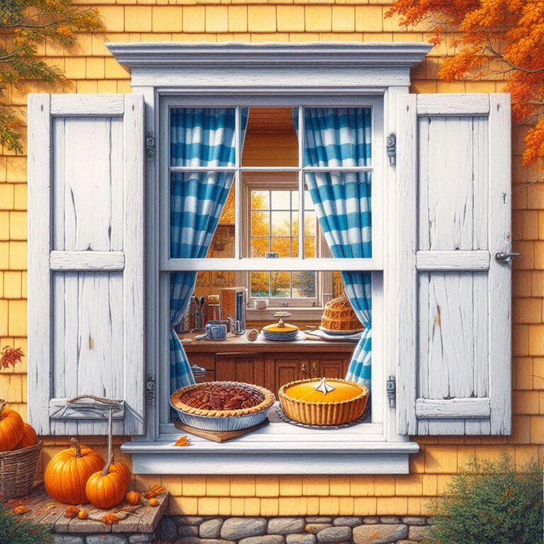 3D Watercolor Farmhouse Window with Pies