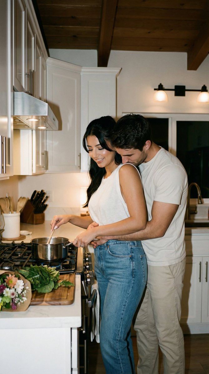 Kitchen Embrace Cooking Together