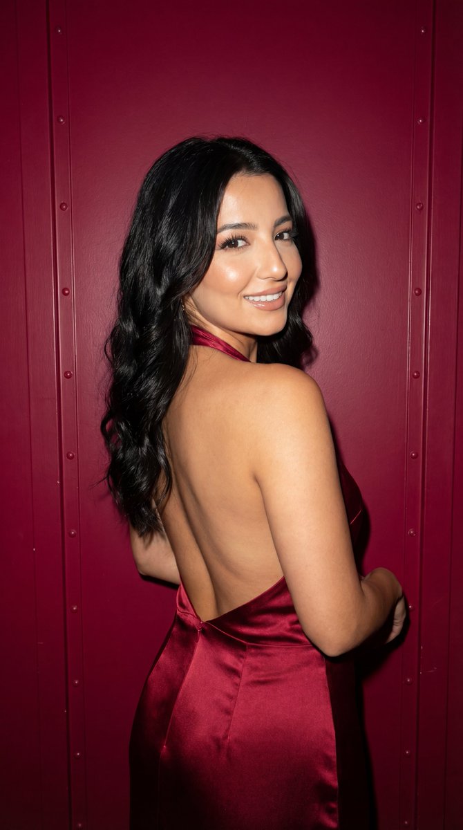 Red Wall Backless Dress Portrait