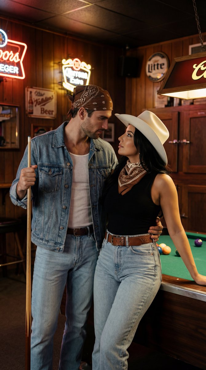 Vintage Bar Pool Table Couple