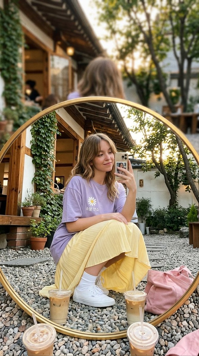 Korean Café Mirror Selfie Portrait