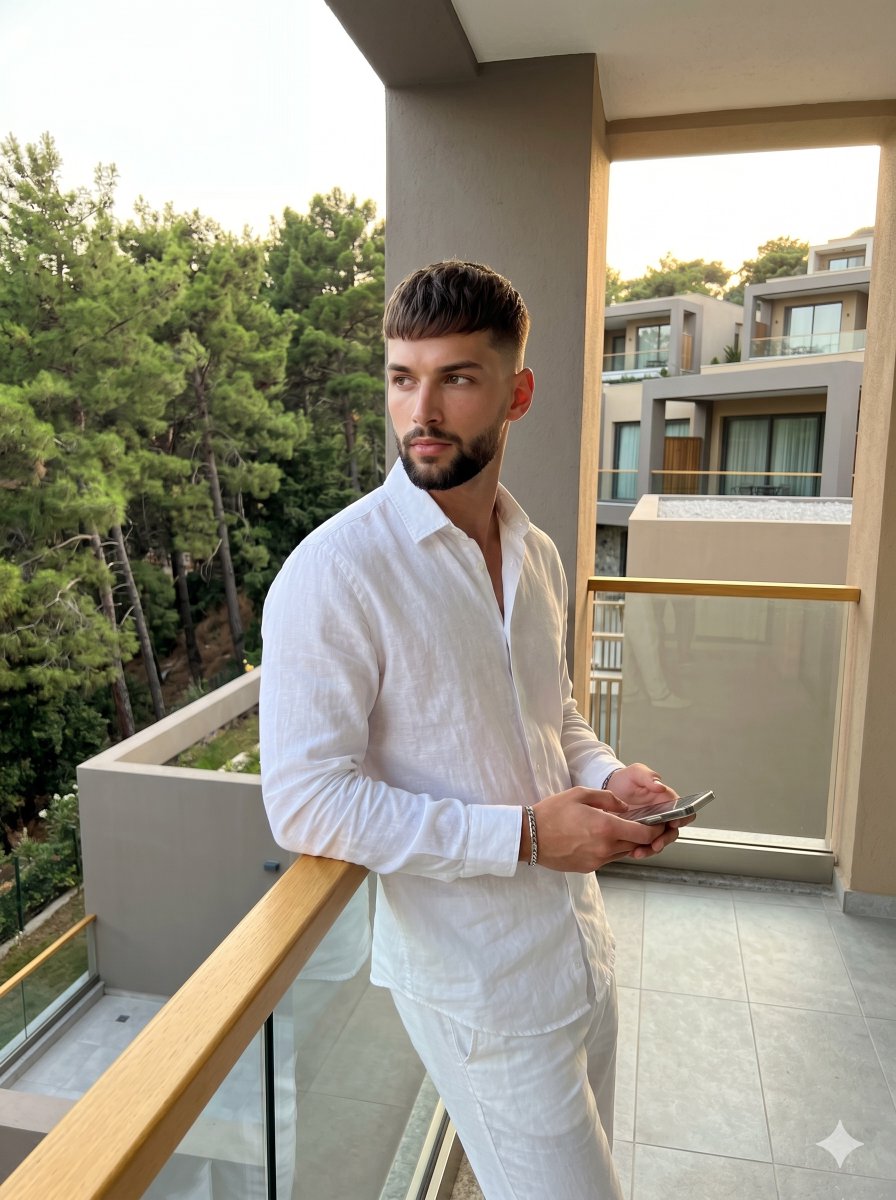 Young Man on Resort Balcony