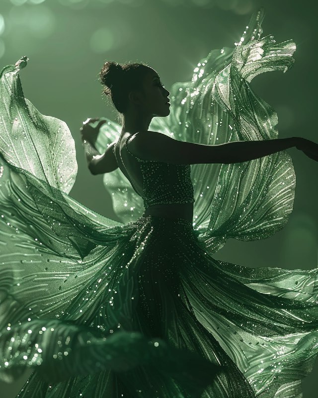 Graceful Woman in Blooming Iris Dress