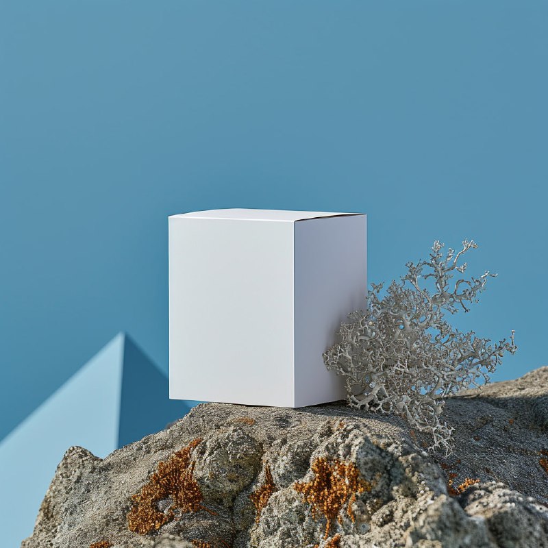White Cardboard Box on Rock Mockup