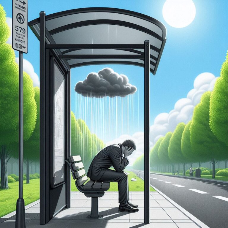 Sunny Day with Rainy Bus Stop