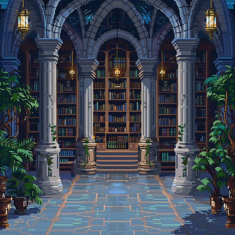 Fantasy Academia Entry Hall in Detailed Pixel Art
