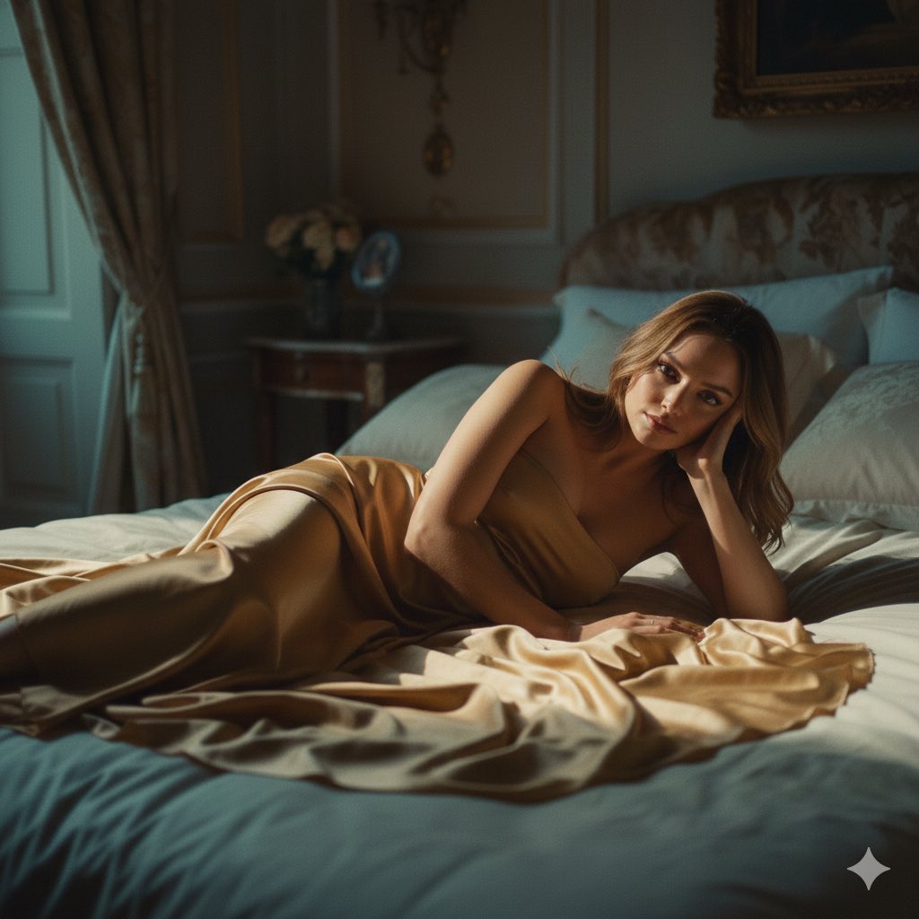 Ana de Armas Golden Satin Cinematic Portrait
