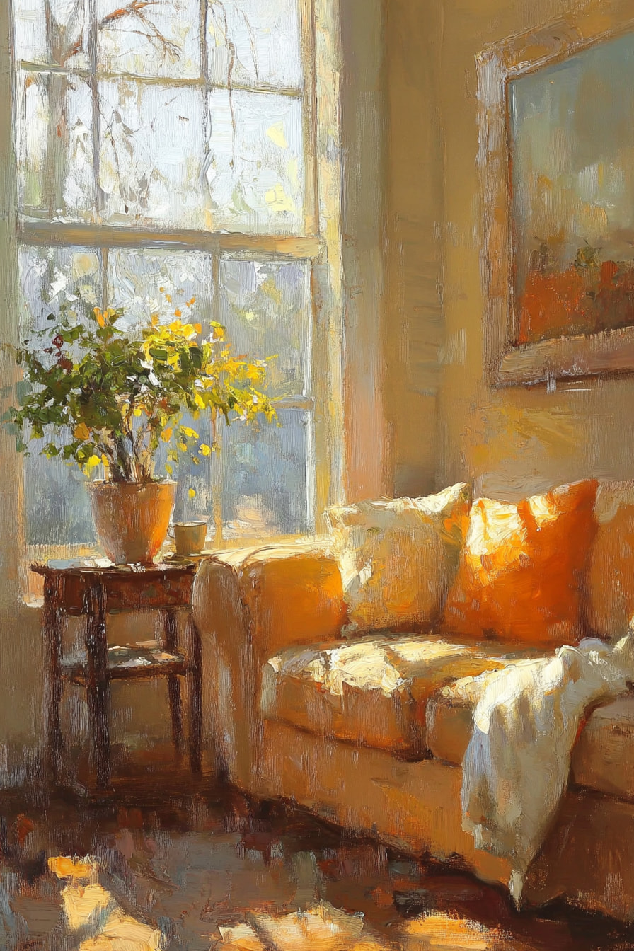 Sunlit Living Room Impressionistic Painting