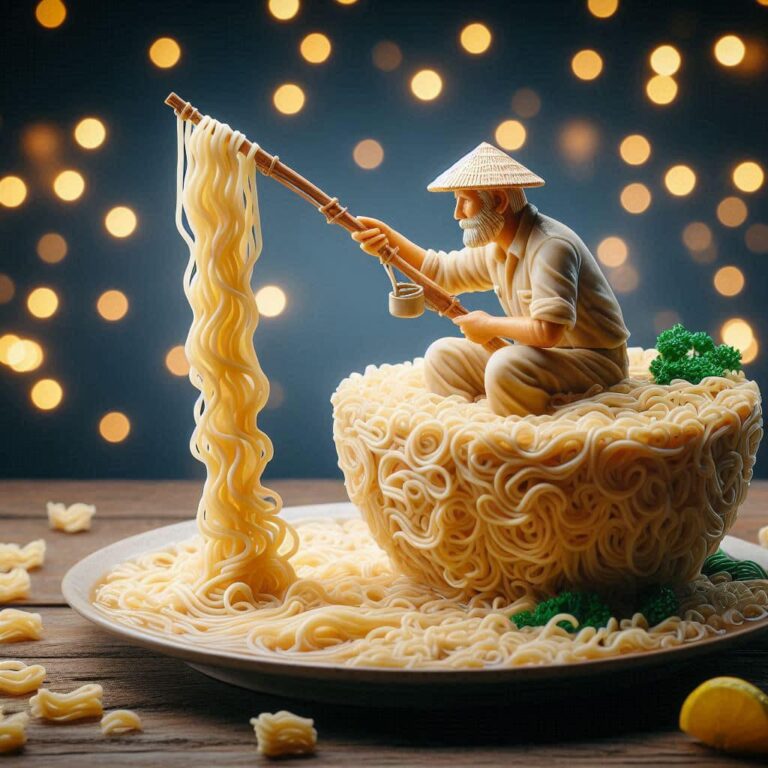 Noodle Fisherman Fishing in Soup Plate