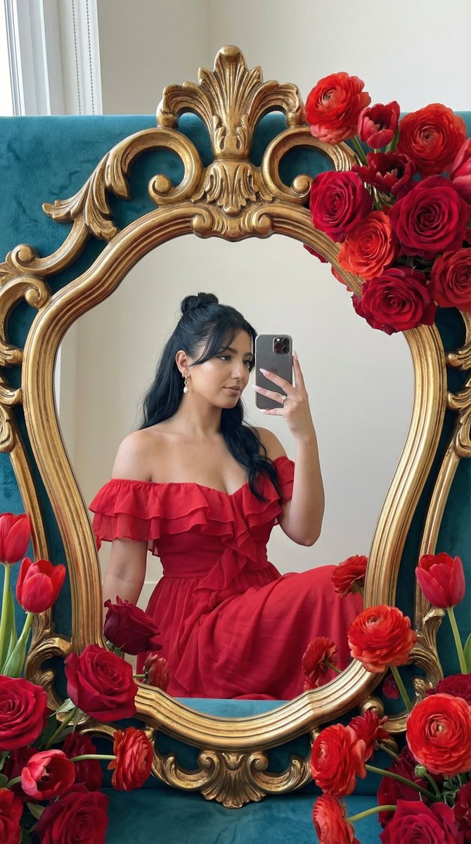 Red Dress Baroque Mirror Selfie