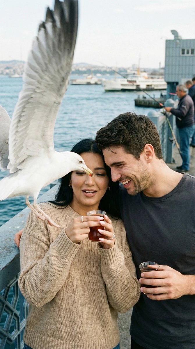 Seagull Interrupts Tea On Galata Bridge