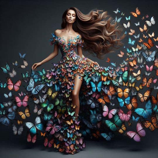 Woman in Butterfly Dress Portrait