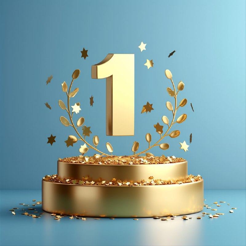 Golden Podium Award Sign on Blue Background