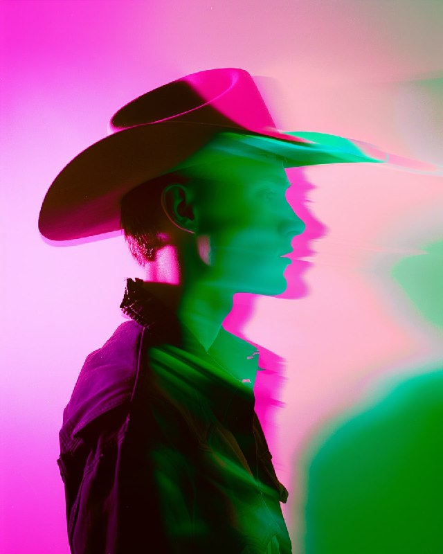 Futuristic Cowboy Hat Profile with Neon Blur