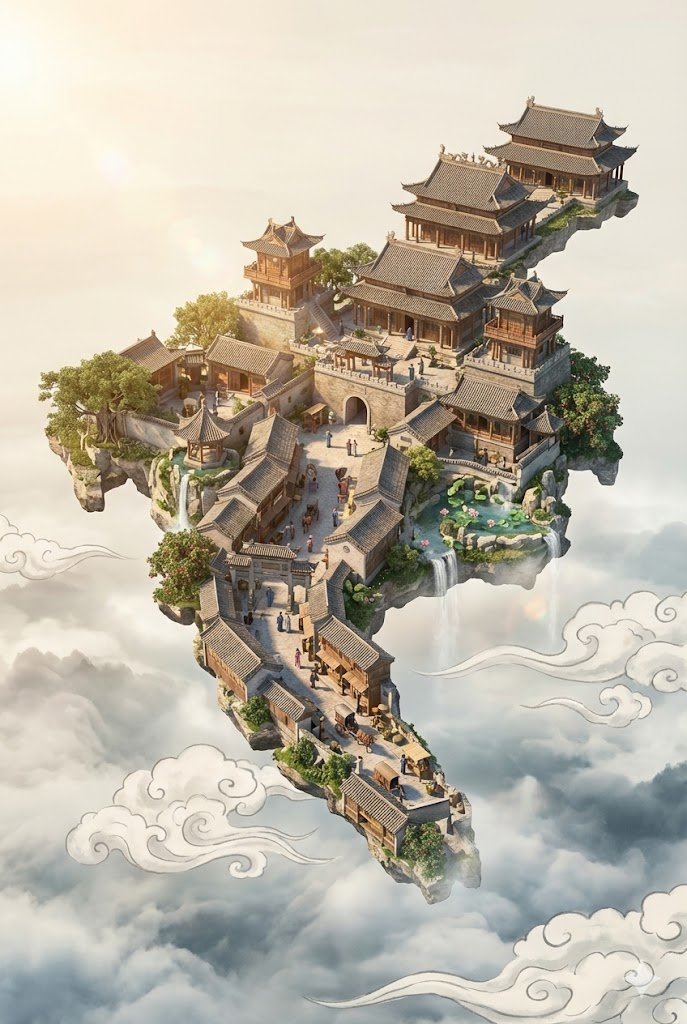 Floating Sky Castle Cinematic Art