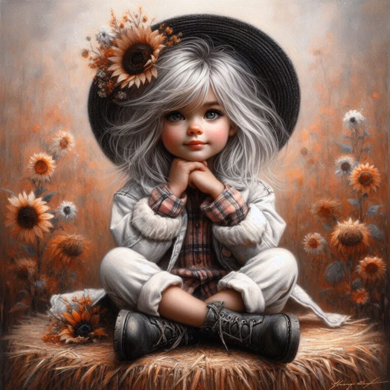 Autumn Field Girl in Denim and Hat