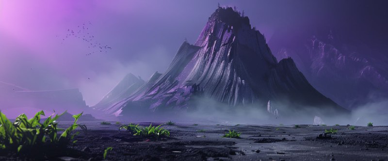 Surreal Black Mountain in Purple Desert
