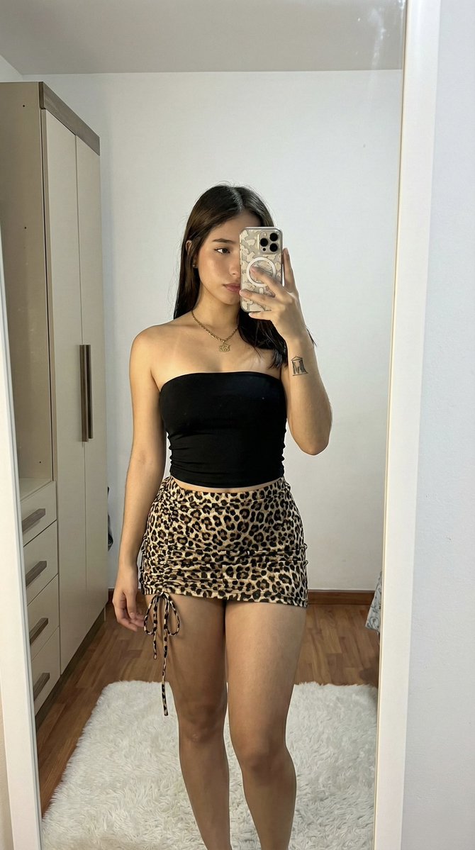 Leopard Skirt Mirror Selfie