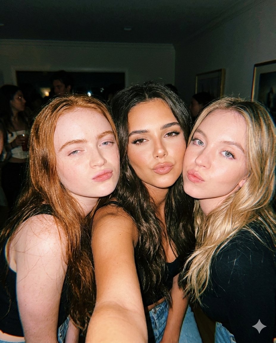 Vintage Party Selfie Three Friends