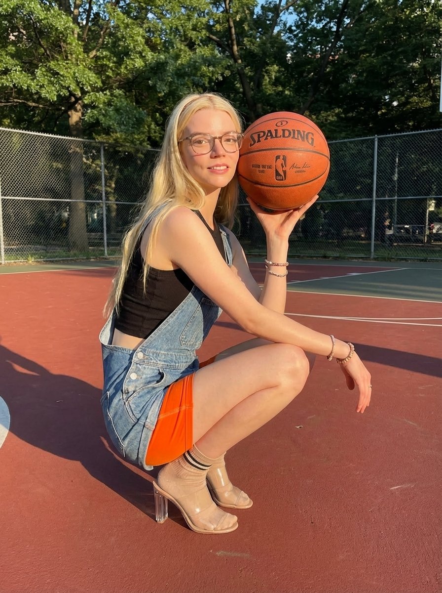 Sunlit Beauty on the Basketball Court