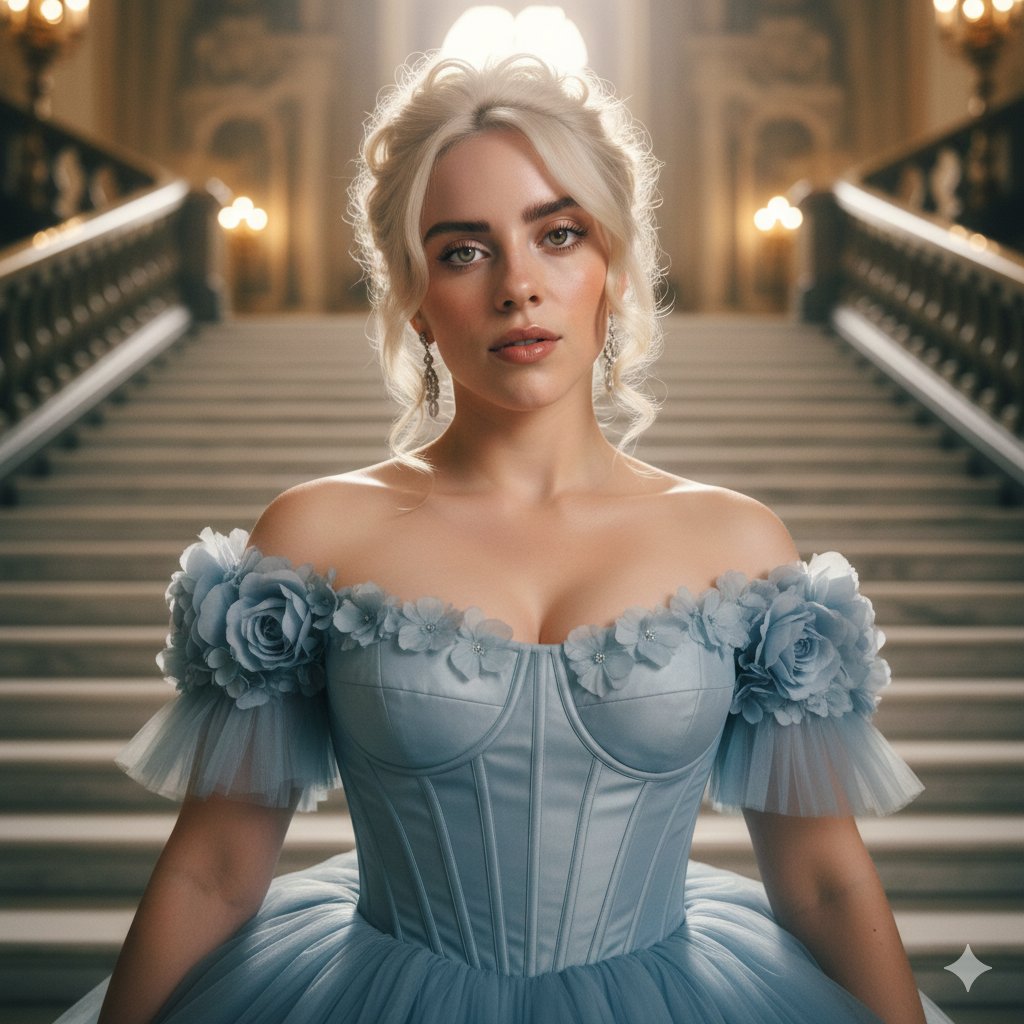 Cinematic Royal Portrait In Blue Gown