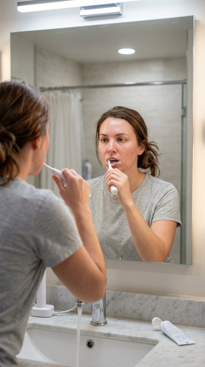 Realistic Mirror Selfie Brushing Teeth Moment