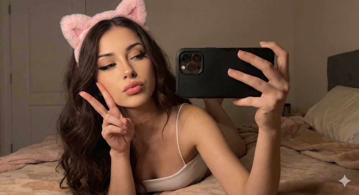 Cute Catgirl Bedroom Selfie Portrait