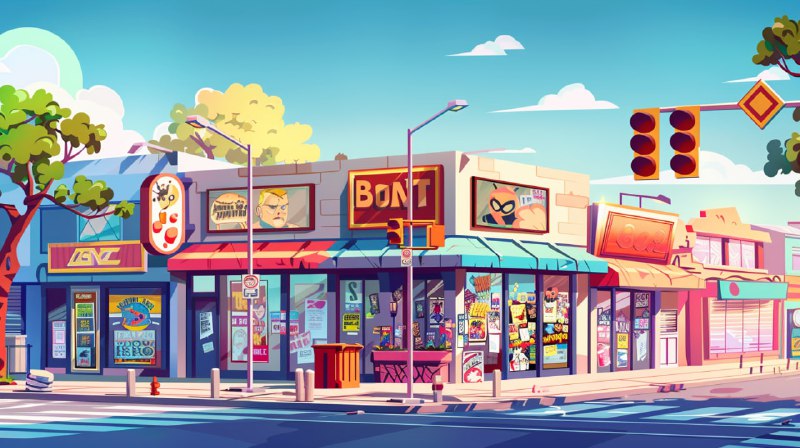 Cartoon City Street with Superhero